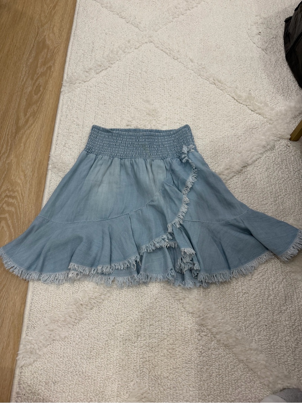 Light Blue Ruffle Mini Skirt - Smocked Waist